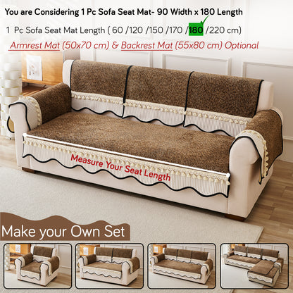 Thick Woven Weave Chenille Sofa Cover with Tassel|'Wavy Royale Series' Chestnut Brown