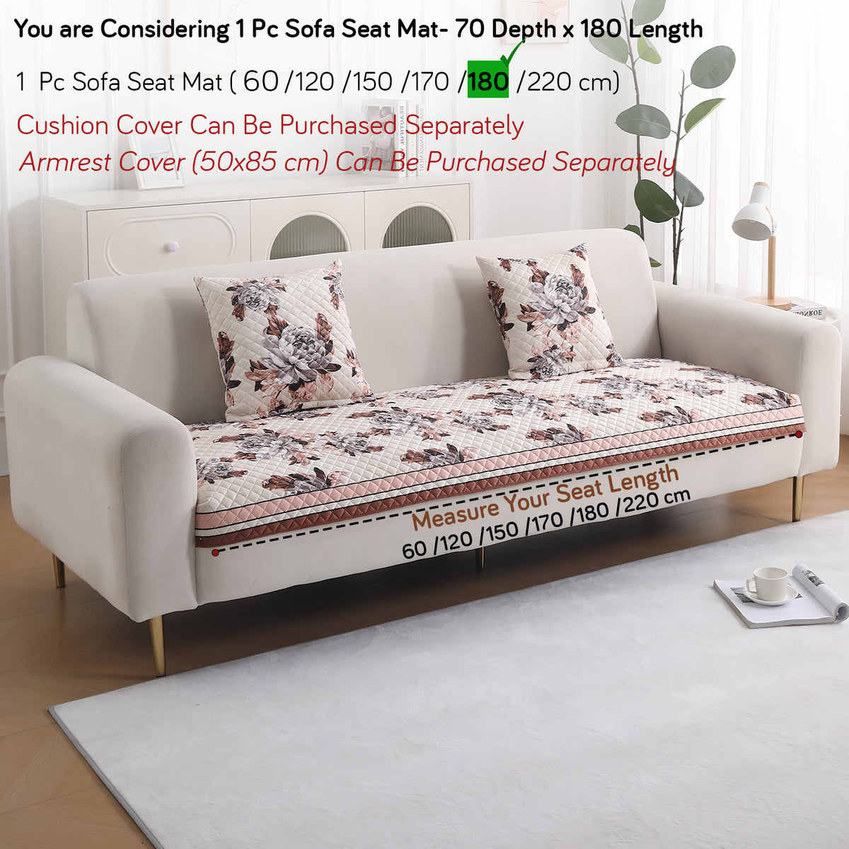 LiefNest Holland Velvet Sofa Cover Mat with Foam Filling -  Chrysanthemum Bloom Soft Beige