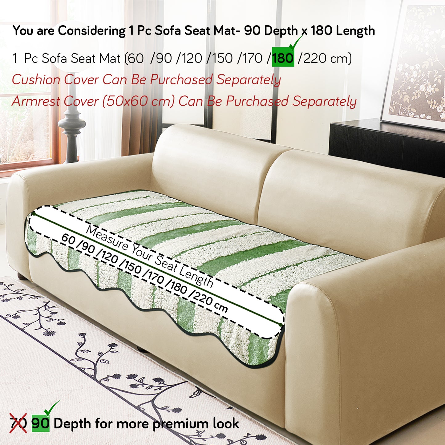 Luxury Wavy Plush Anti-Slip Sofa Cover Mats - Pistachio Green