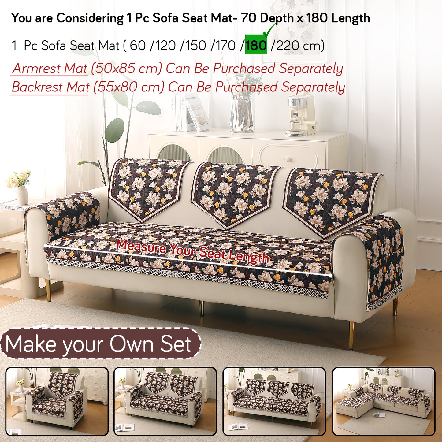 Florentina Series Premium Holland Velvet Sofa Cover Mat - Camellia Brown