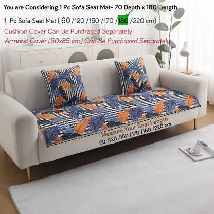 LiefNest Holland Velvet Sofa Cover Mat with Foam Filling - Tropical Leaves Dusk Blue