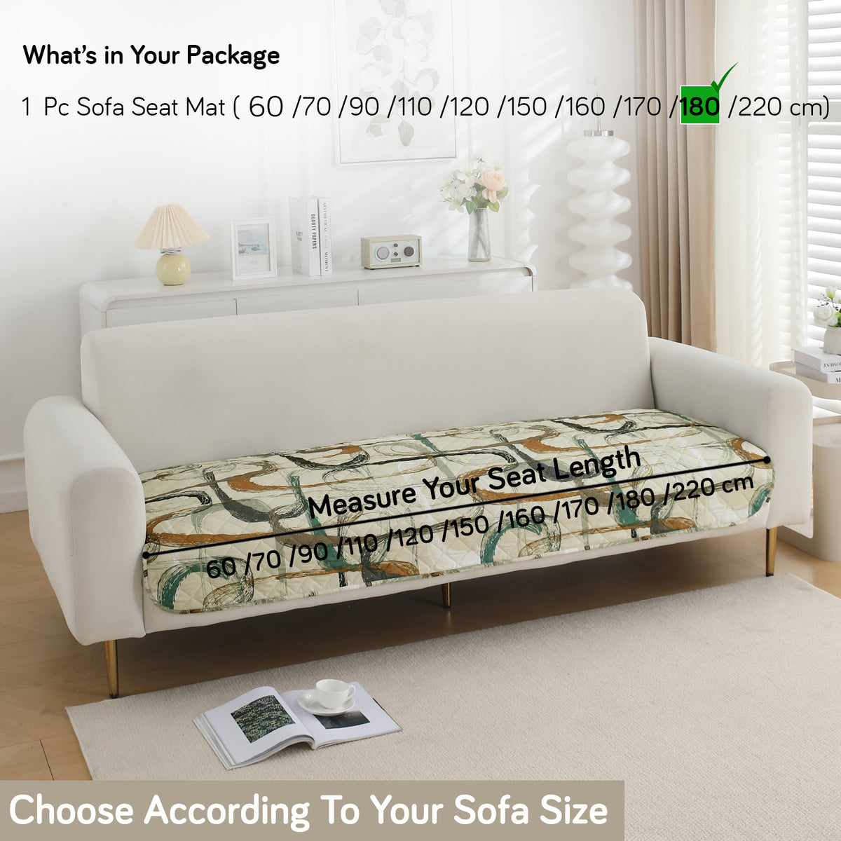 Water Repellent + Waterproof Quilted Sofa Mats, Parchement Beige Abstract Art