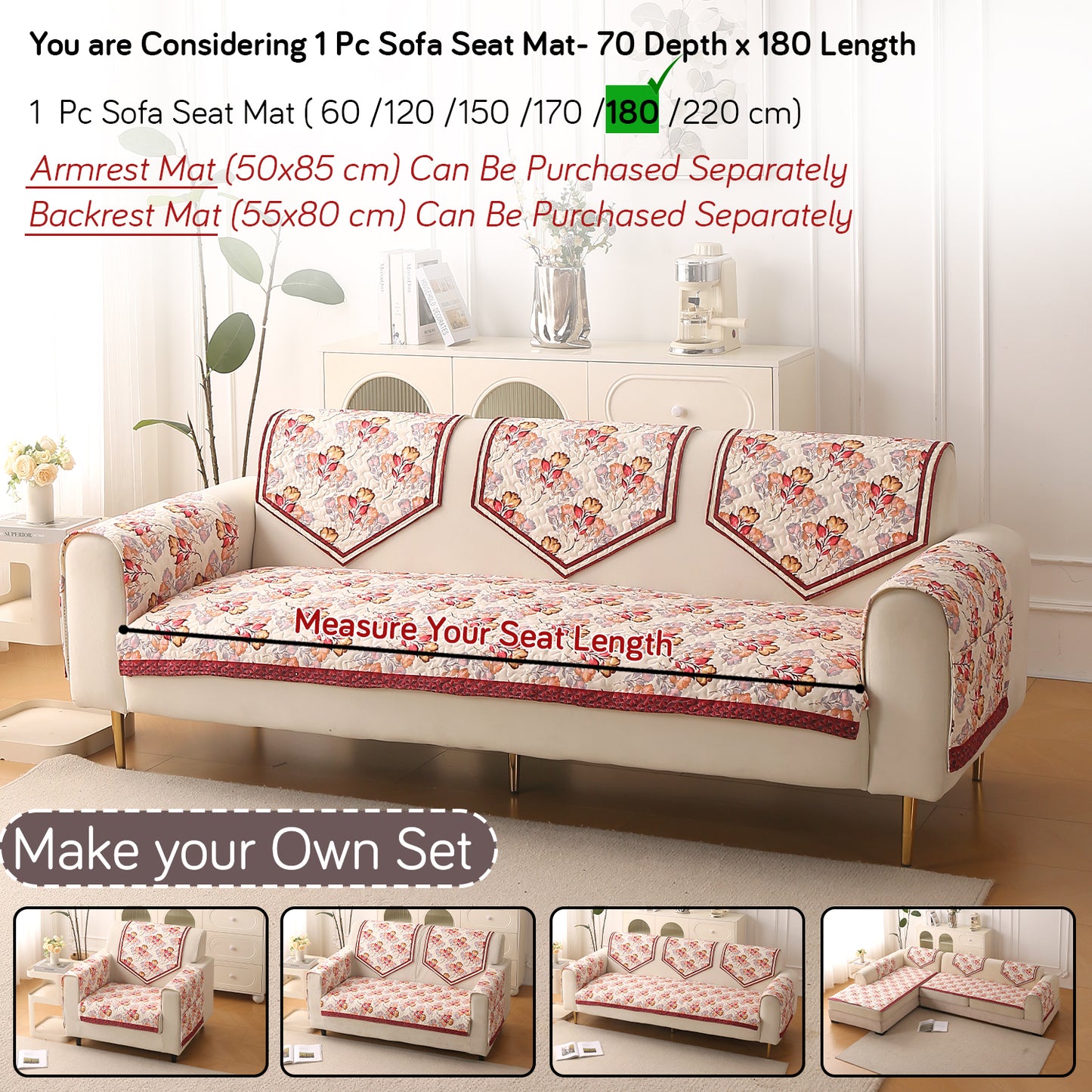 Florentina Series Premium Holland Velvet Sofa Cover Mat - Autumn Cream