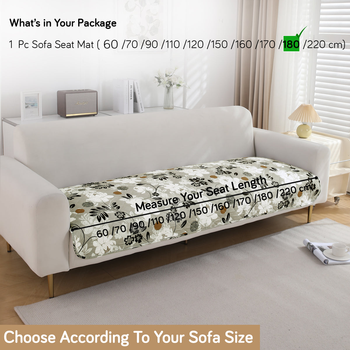 Water Repellent + Waterproof Quilted Sofa Mats, Feather Brown Floral