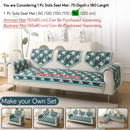 Florentina Series Premium Holland Velvet Sofa Cover Mat - Pansies Teal