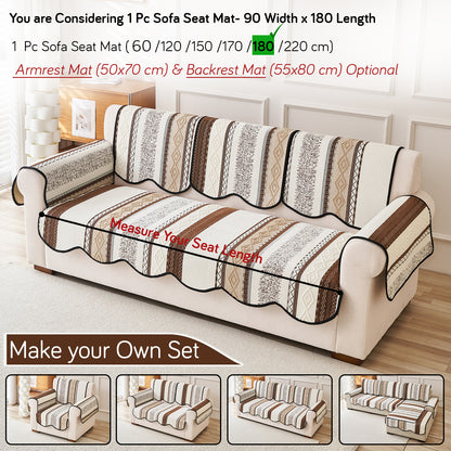 HOKIPO Boho Geometry Sofa Cover Mat|'Valenca Wavy Luxe Series' Earth Brown