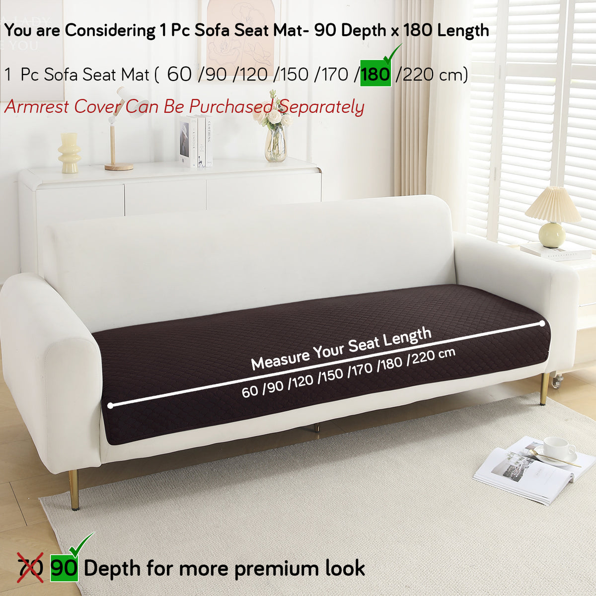 Polyester Quilted Sofa Cover Mats, Dark Brown