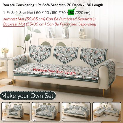 Florentina Series Premium Holland Velvet Sofa Cover Mat - Magnolia Green