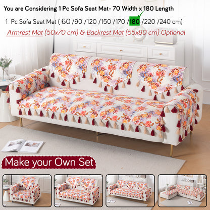 'Whispers of Nature' Series Holland Velvet Sofa Mat with Tassel, Vintage Rose Bloom