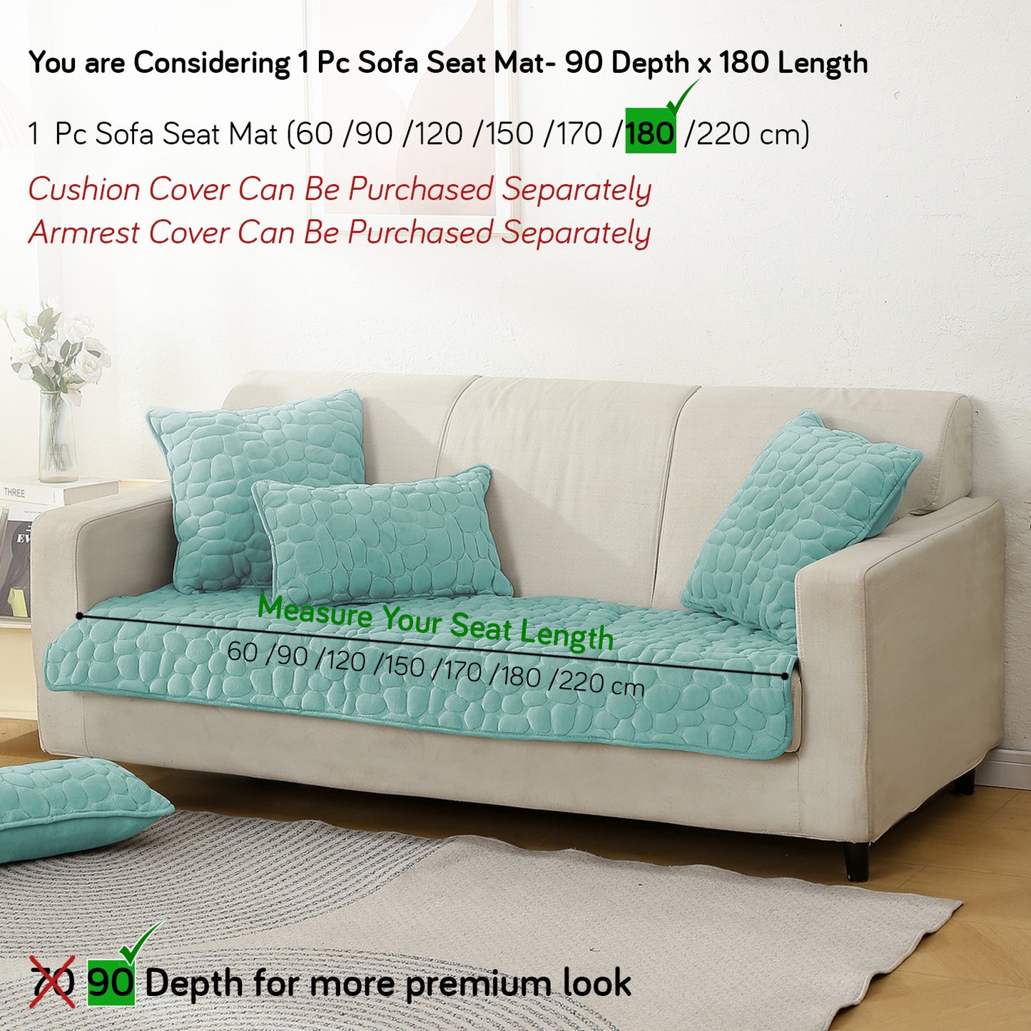 Premium Pebble Milk Velvet Anti Slip Sofa Mats, Fog Blue