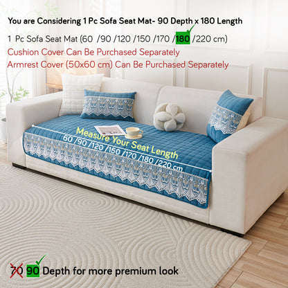 BelleLace Series Imperial Milk Velvet Sofa Cover Mat with Lace Design - Celdaon Blue