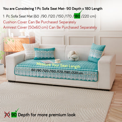 BelleLace Series Imperial Milk Velvet Sofa Cover Mat with Lace Design - Teal