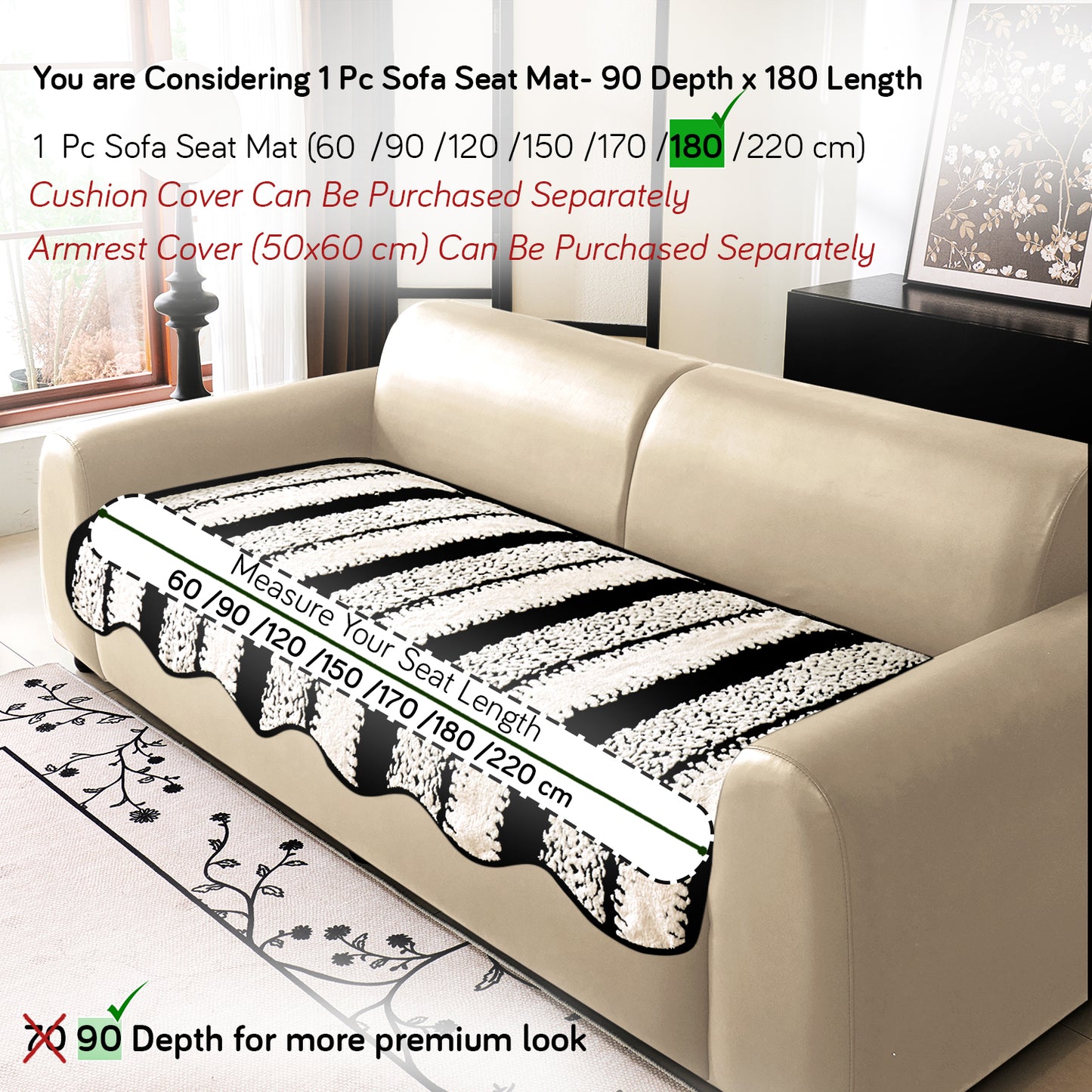 Luxury Wavy Plush Anti-Slip Sofa Cover Mats - Black
