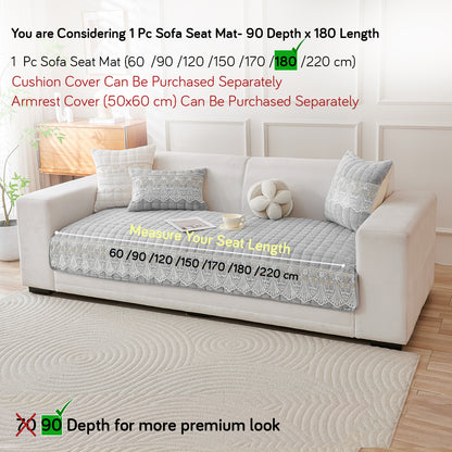 BelleLace Series Imperial Milk Velvet Sofa Cover Mat with Lace Design - Cloud Grey