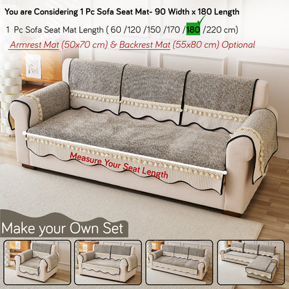 Thick Woven Weave Chenille Sofa Cover with Tassel|'Wavy Royale Series' Taupe Mist