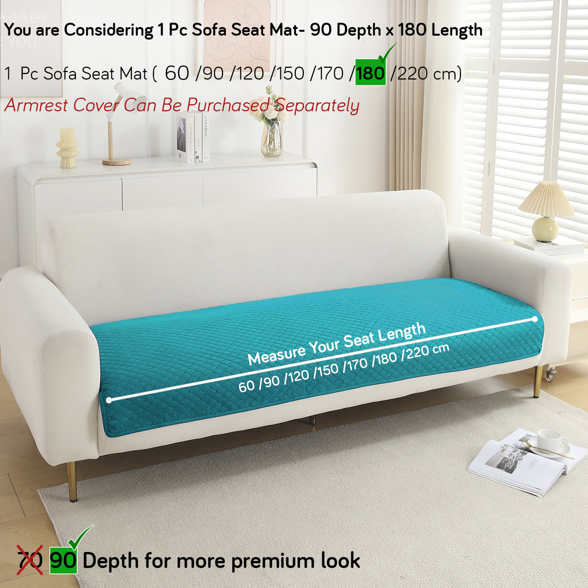 Polyester Quilted Sofa Cover Mats, Teal