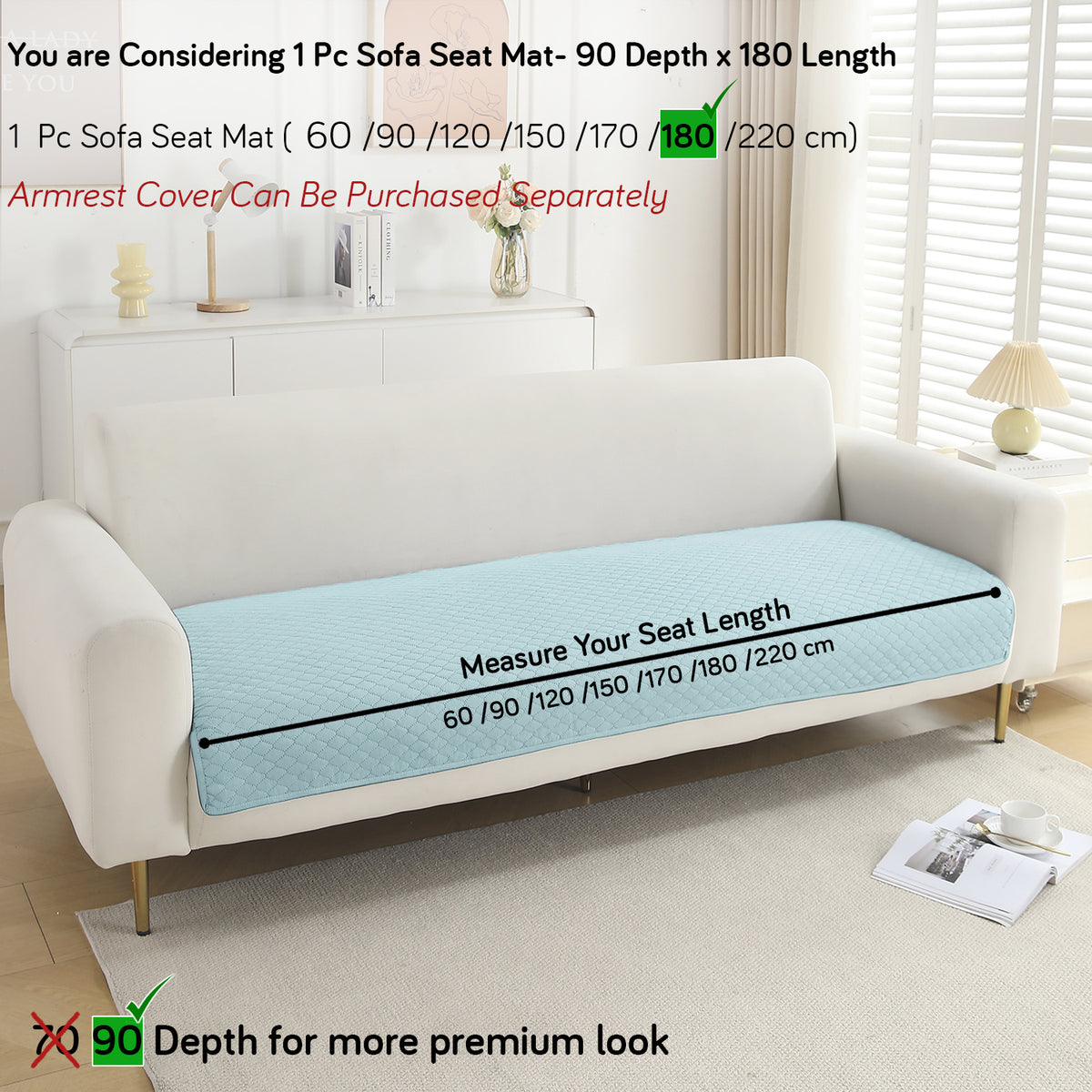 Polyester Quilted Sofa Cover Mats, Light Sky Blue