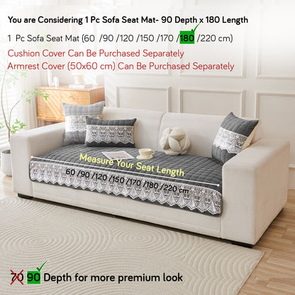 BelleLace Series Imperial Milk Velvet Sofa Cover Mat with Lace Design - Porpoise Grey