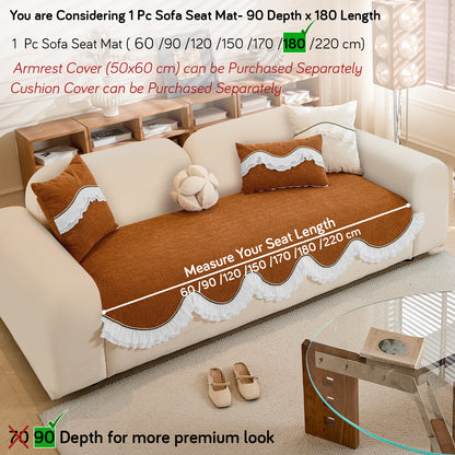 French Classic Frill Wavy Sofa Cover Mat, Copper Orange