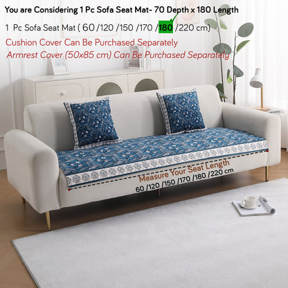 LiefNest Holland Velvet Sofa Cover Mat with Foam Filling - Geometric Floral Oriental Blue