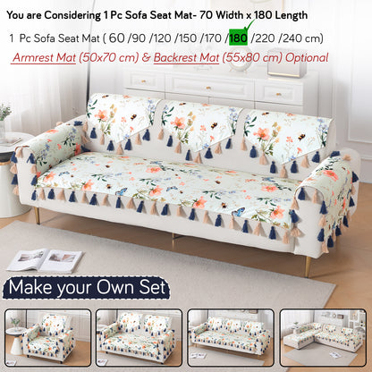 'Whispers of Nature' Series Holland Velvet Sofa Mat with Tassel, Pastel Butterfly Meadow
