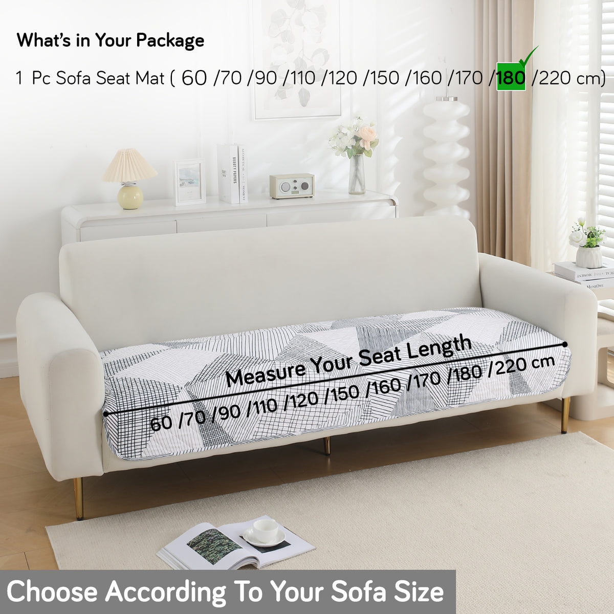 Water Repellent + Waterproof Quilted Sofa Mats, Snow White Black Geometry