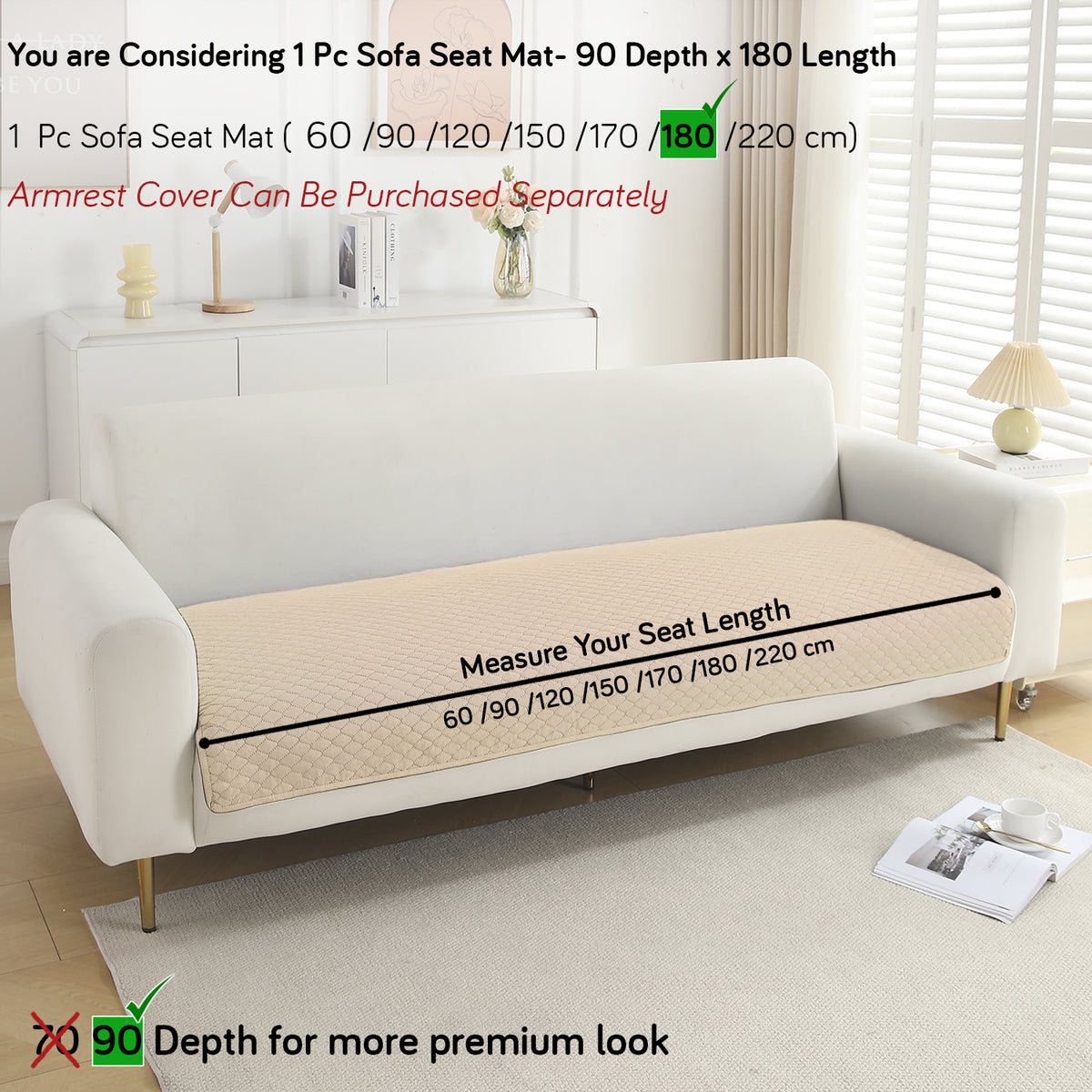 Polyester Quilted Sofa Cover Mats, Beige