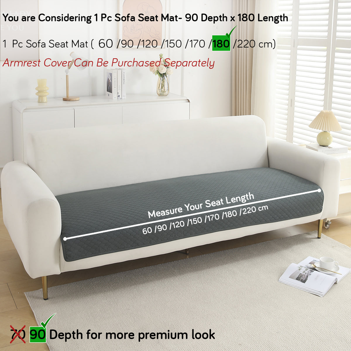 Polyester Quilted Sofa Cover Mats, Grey