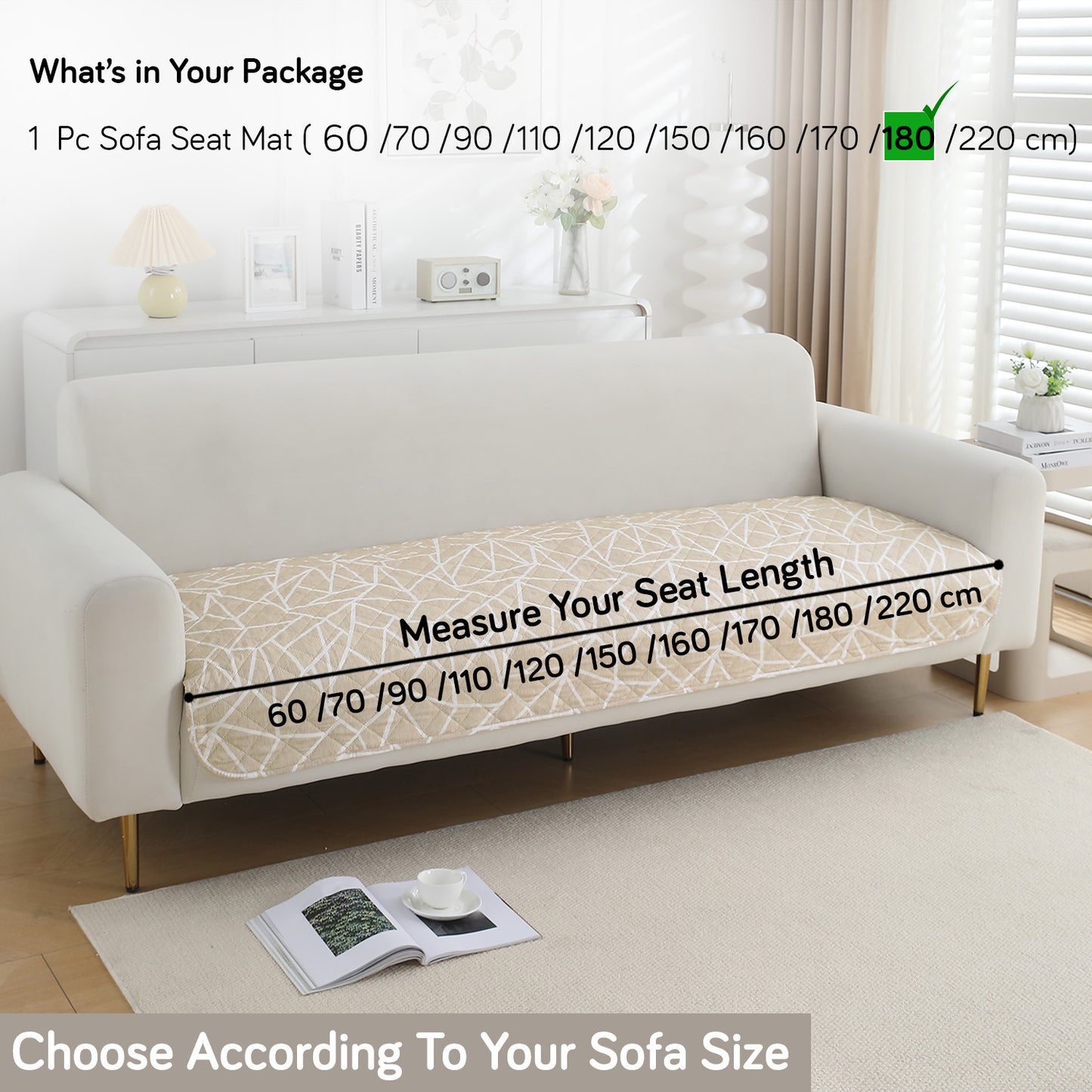 HOKIPO Water Repellent + Waterproof Quilted Sofa Mats, Beige Abstract Geometry