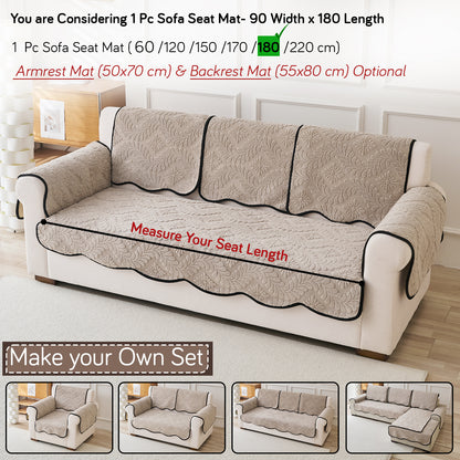 Embossed Floral Jacquard Anti-Slip Sofa Cover Mat, 'Wavy Petal Crest Series' Soft Brown