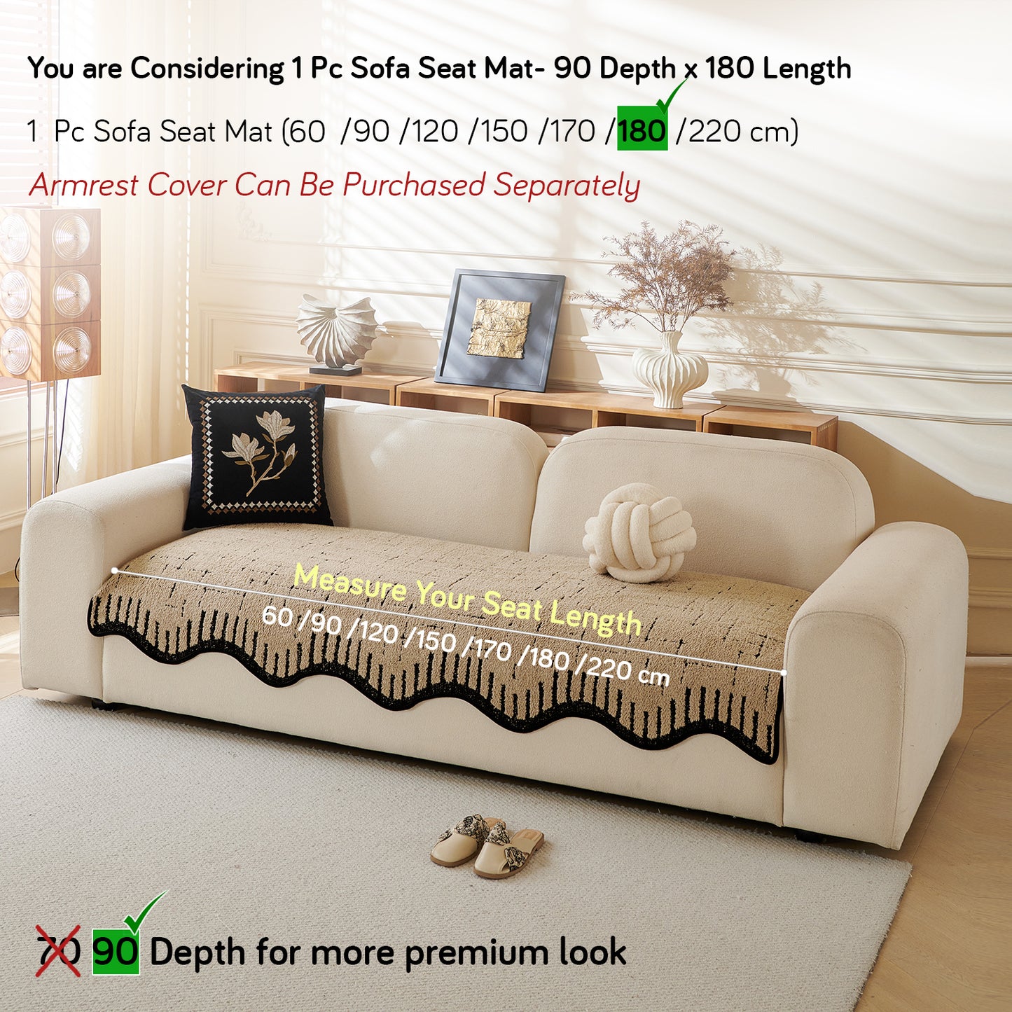 Premium Supple Soft Wavy Sofa Cover Mat, Brown