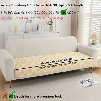 Polyester Printed Quilted Sofa Cover Mats, Ogee Ivory