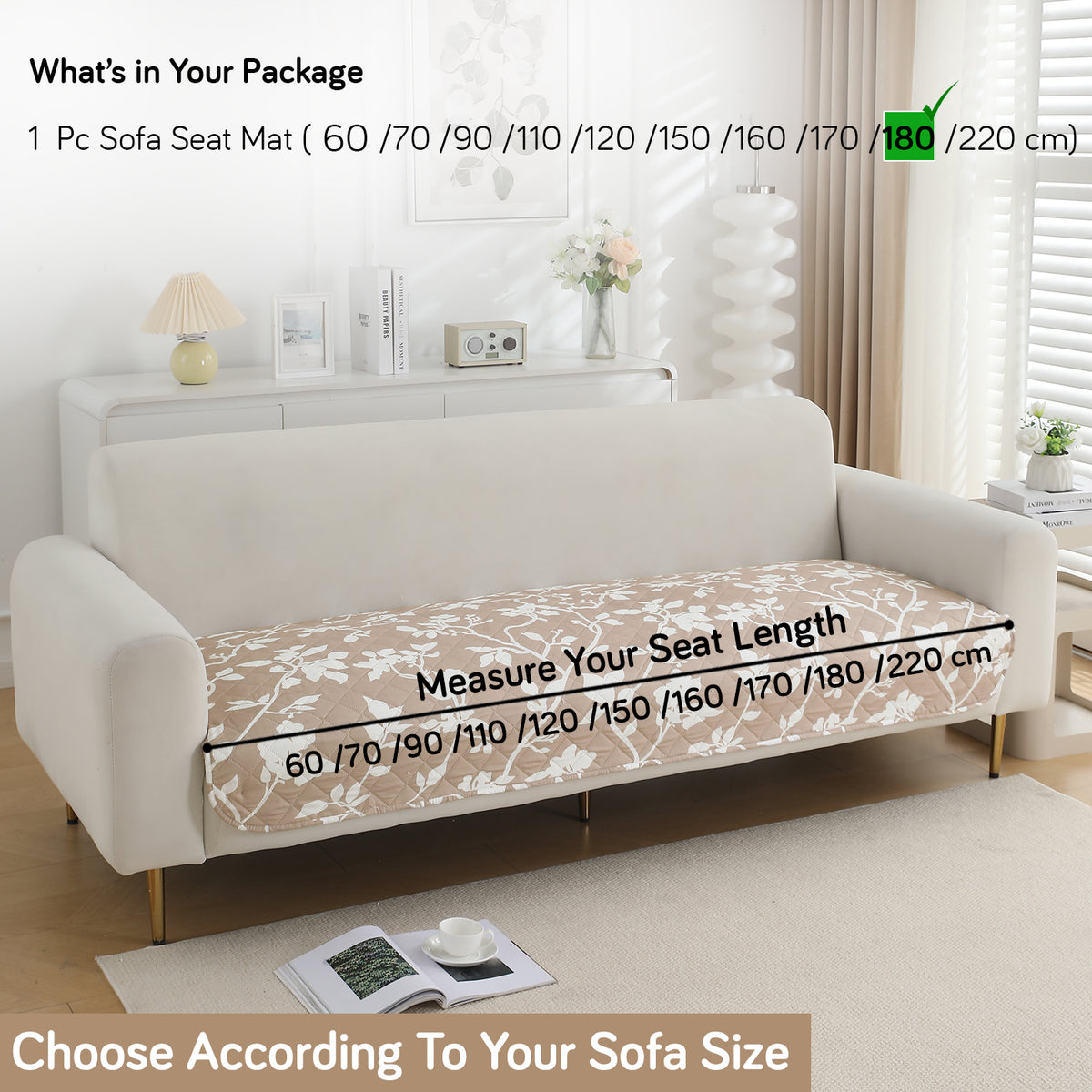Water Repellent + Waterproof Quilted Sofa Mats, Buff Brown Sillehoute Floral