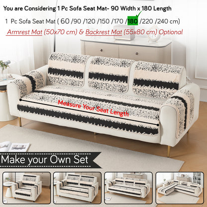 Luxury Plush Sherpa Anti-Slip Sofa Cover Mat, 'Noirea Series'| Textured Stripe