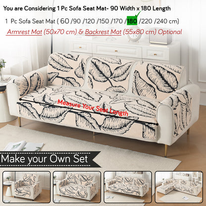 Luxury Plush Sherpa Anti-Slip Sofa Cover Mat, 'Noirea Series'| Botanical Leaf