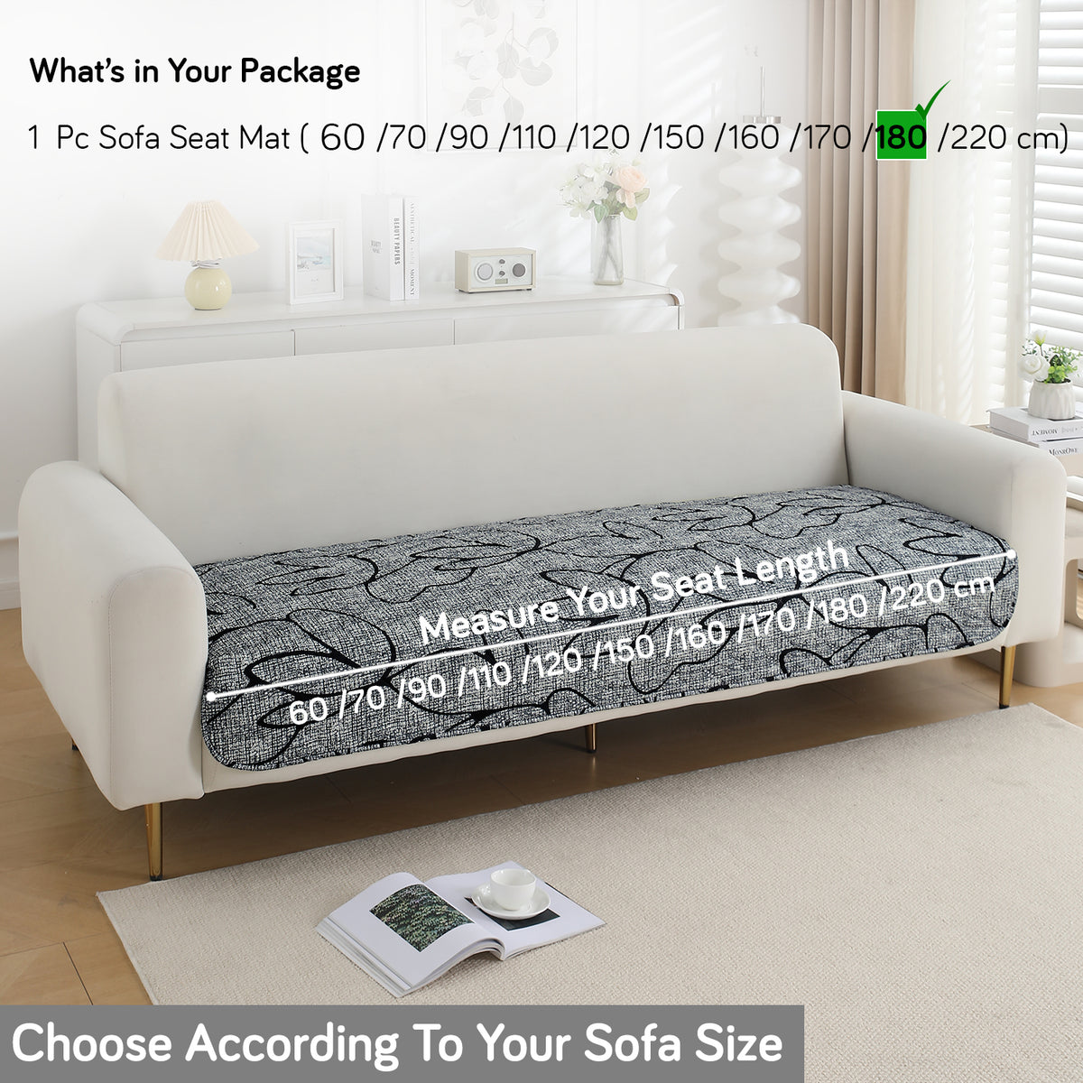 Water Repellent + Waterproof Quilted Sofa Mats, Intense Grey Abstract Floral