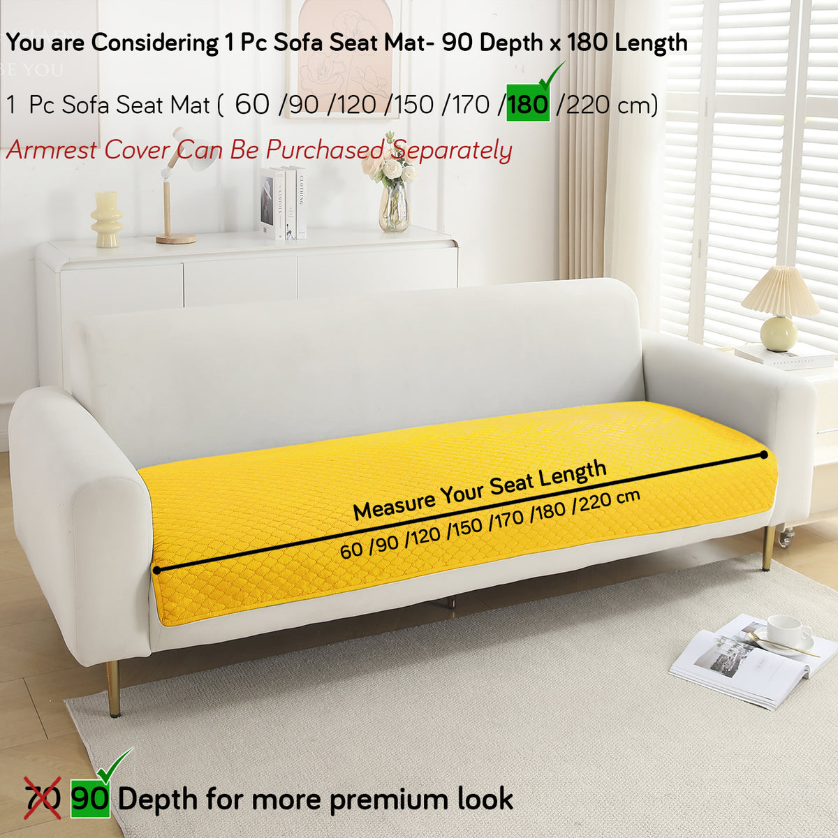 Polyester Quilted Sofa Cover Mats, Yellow