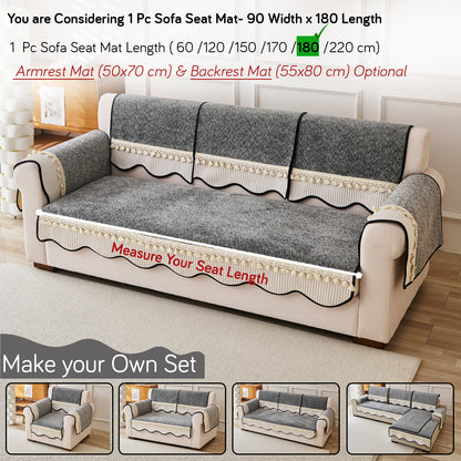Thick Woven Weave Chenille Sofa Cover with Tassel|'Wavy Royale Series' Moon Grey