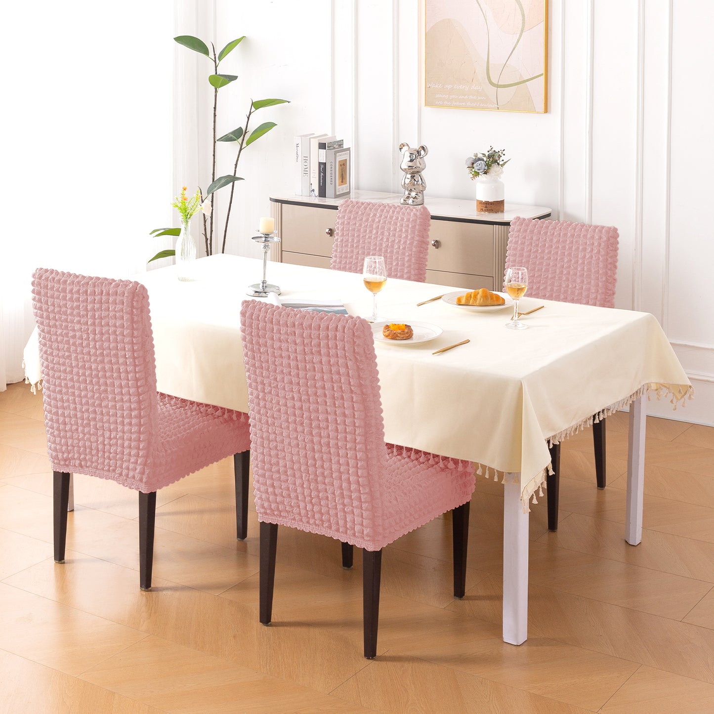 Aria Nova Bubble 280 GSM Dining Chair Cover Set of 1/2/4/6, Tea Rose Pink