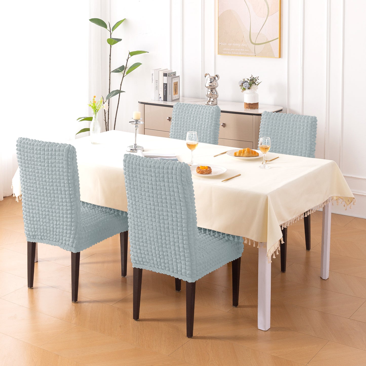 Aria Nova Bubble 280 GSM Dining Chair Cover Set of 1/2/4/6, Light Grey