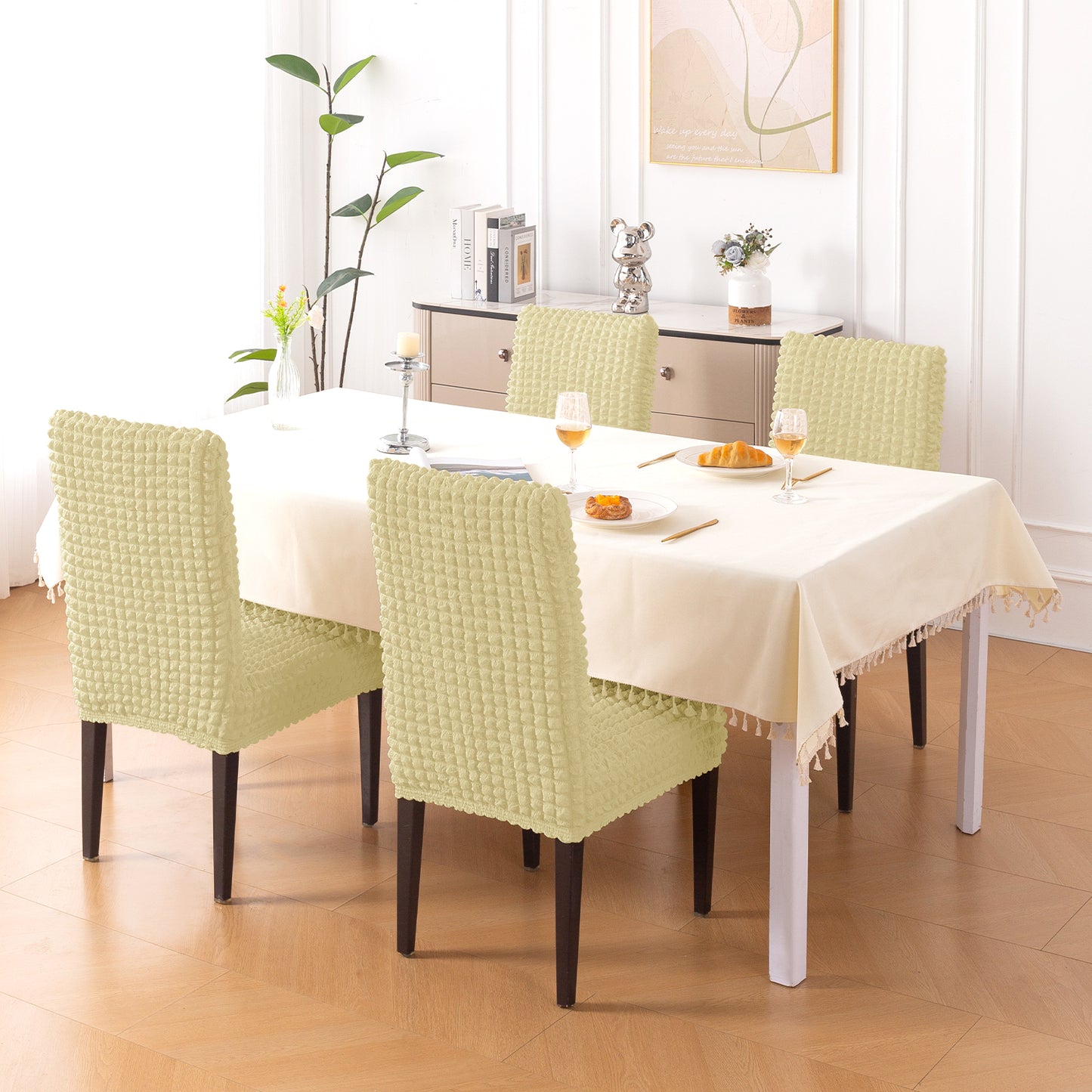 Aria Nova Bubble 280 GSM Dining Chair Cover Set of 1/2/4/6, Beige