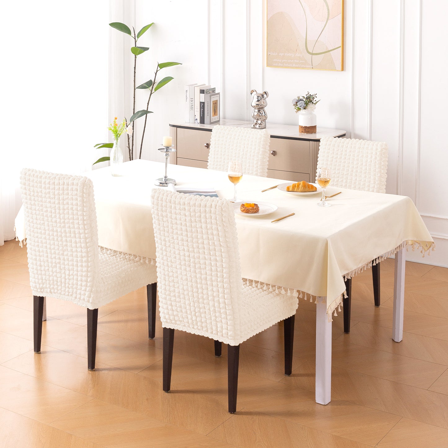 Aria Nova Bubble 280 GSM Dining Chair Cover Set of 1/2/4/6, Light Cream
