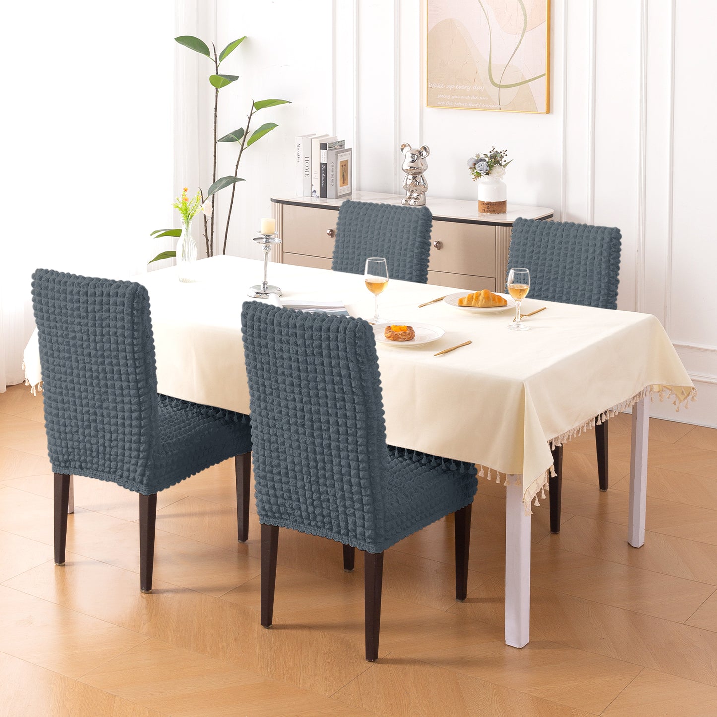 Aria Nova Bubble 280 GSM Dining Chair Cover Set of 1/2/4/6, Dark Grey