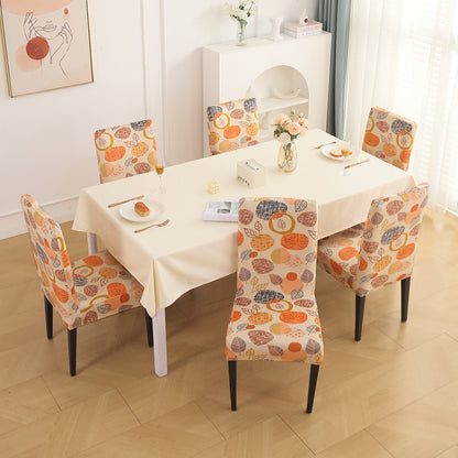 Premium Printed Velvet Dining Chair Cover Set, Coral Autumn Leaves