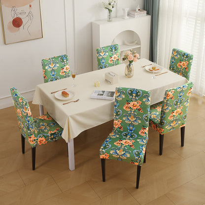 Premium Printed Velvet Dining Chair Cover Set, Green Victorian Garden