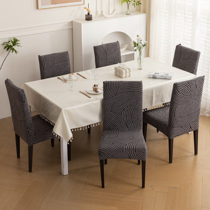 WaveLine Series 180 GSM Jacquard Chair Cover Set of 1/2/4/6, Charcoal Grey
