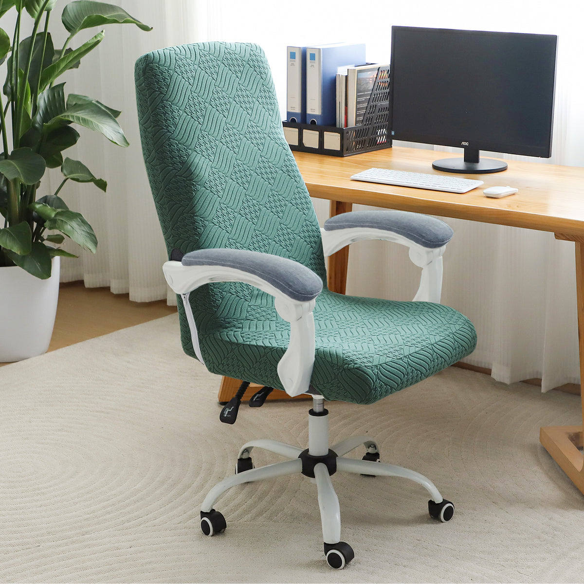 Office Chair Cover for Executive Chair (High-Back) – 170 GSM Stretchable Jacquard – Washable & Anti-Slip – Fits Big & Tall Office Chairs, Green