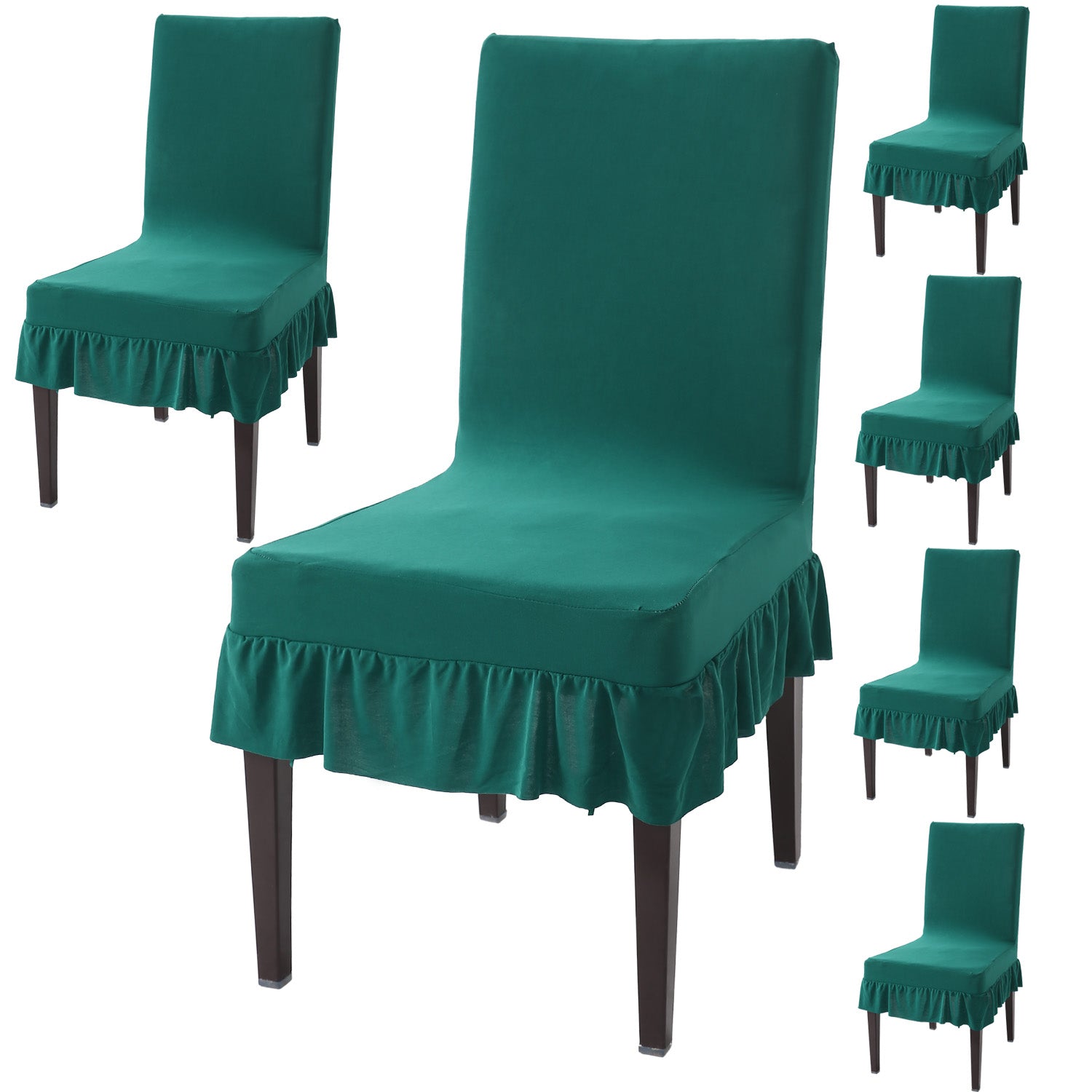 Elastic Stretchable Dining Chair Cover with Frill, Teal