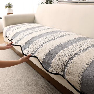 Luxury Wavy Plush Anti-Slip Sofa Cover Mats - Pewter Grey