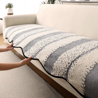 Luxury Wavy Plush Anti-Slip Sofa Cover Mats - Pewter Grey